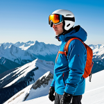 A professional male snowboarder, fully clothed in modest and appropriate winter sports attire including a helmet and goggles, stands thoughtfully at the peak of a steep, pristine snowy mountain. He gazes down the challenging slope with a focused and determined expression, embodying mental readiness. The majestic mountain range stretches into the distance under a clear, bright sky. High-resolution professional photography, natural lighting, perfect anatomy, correct proportions, natural pose, well-formed hands, proper finger count, natural body proportions, safe for work, appropriate content, family-friendly.