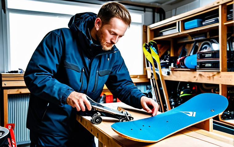 Professional Snowboard Maintenance**

"A snowboard technician in a well-lit workshop, carefully inspecting the edge of a snowboard with specialized tools, fully clothed, appropriate attire, safe for work, perfect anatomy, natural proportions, professional equipment, showcasing attention to detail, clean environment, snowboard maintenance, high quality."

**