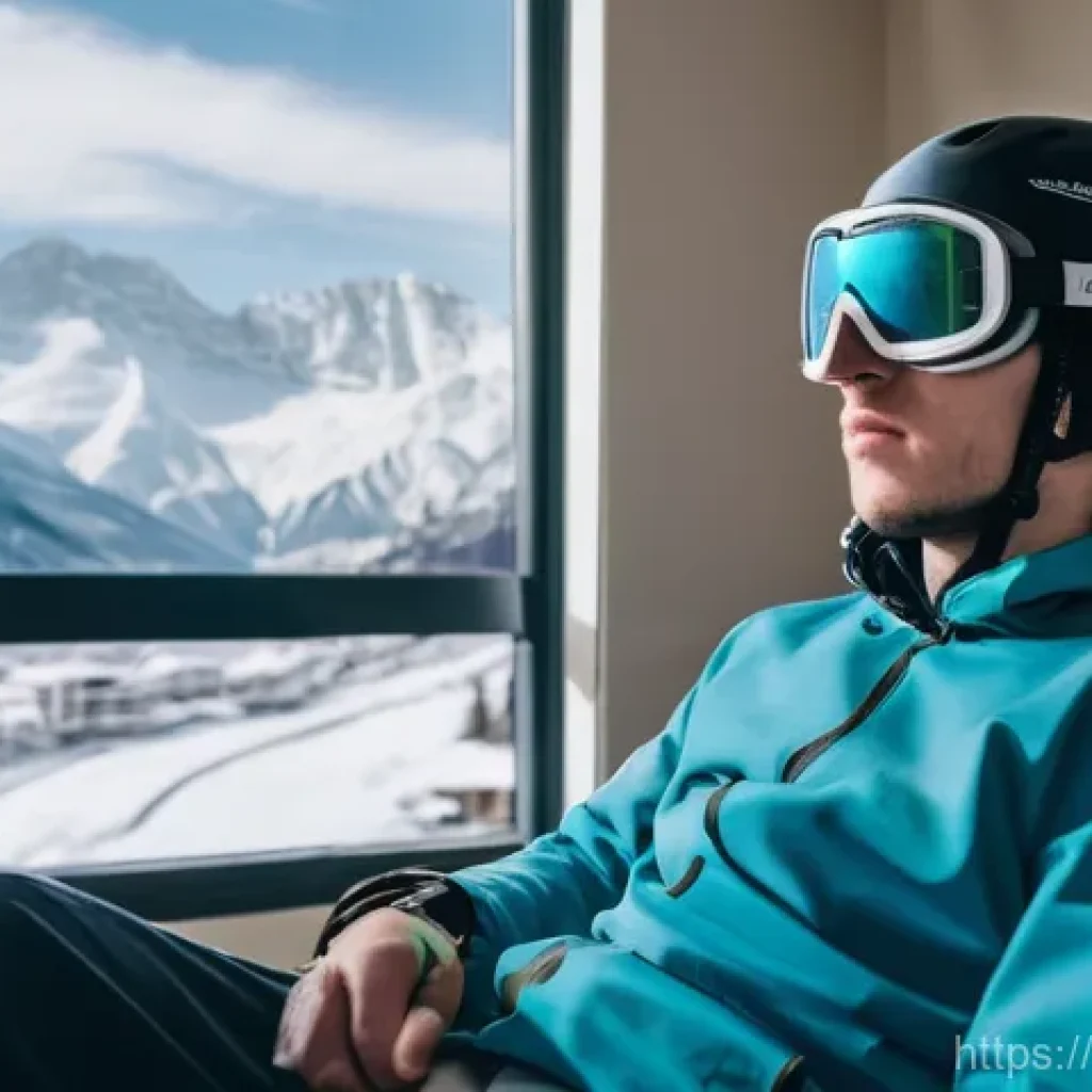 스키 여행 보험 가입 팁 - The Weight of Unforeseen Costs**
A young man, mid-20s, with a cast on his wrist, sits slumped in a m...