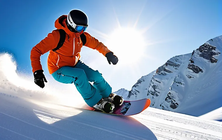 스노우보드 튜닝 서비스 - **"The Perfect Glide: A Snowboarder's Symphony with Snow"**
A dynamic, wide-angle shot of a snow...