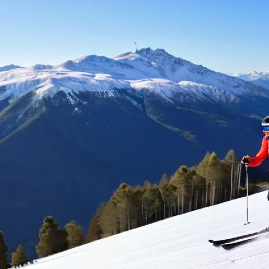 스키 초보 코칭 레슨 후기 - **Prompt 1: Joyful First Descent at a Spanish Ski Resort**
A happy female beginner skier, approx...