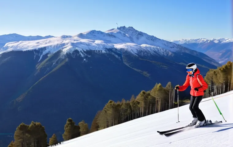 스키 초보 코칭 레슨 후기 - **Prompt 1: Joyful First Descent at a Spanish Ski Resort**
A happy female beginner skier, approx...