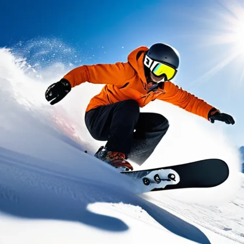 스노우보드 턴 연습 팁 - **Prompt:** A skilled snowboarder mid-carve on a pristine, sunny mountain slope. The rider, dressed ...