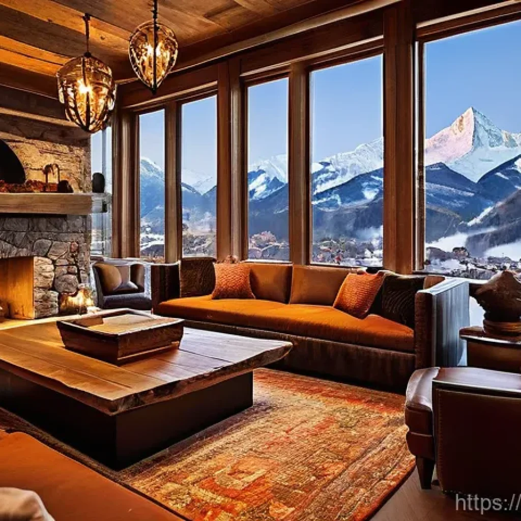 스키장 라운지 시설 리뷰 - **Luxurious Alpine Après-Ski Lounge.**
A sophisticated and inviting interior of a high-end après...