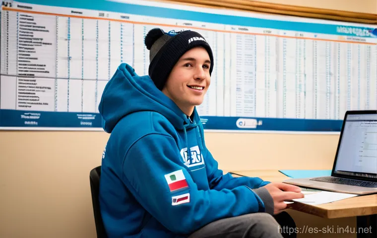 스노우보드 해외 대회 참가법 - A young, determined snowboarder, approximately 18-20 years old, with an athletic build, is seated at...