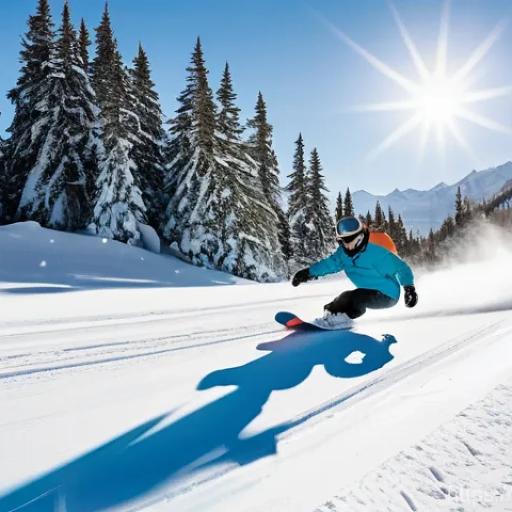 스키와 보드 데크 차이 - **High-Performance Carve:** A dynamic, low-angle shot of a state-of-the-art snowboard deck executing...
