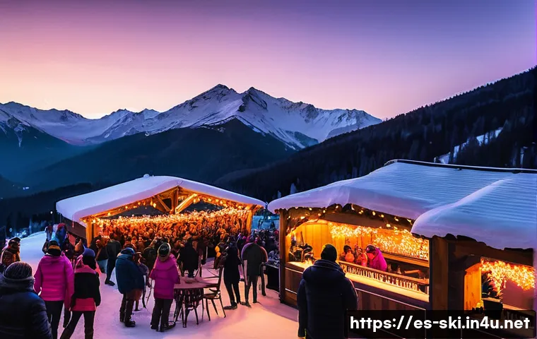 스키장별 이벤트 정보 - **Image Prompt: Mountain Music Festival at Sunset**
A dynamic wide shot of an outdoor music fest...