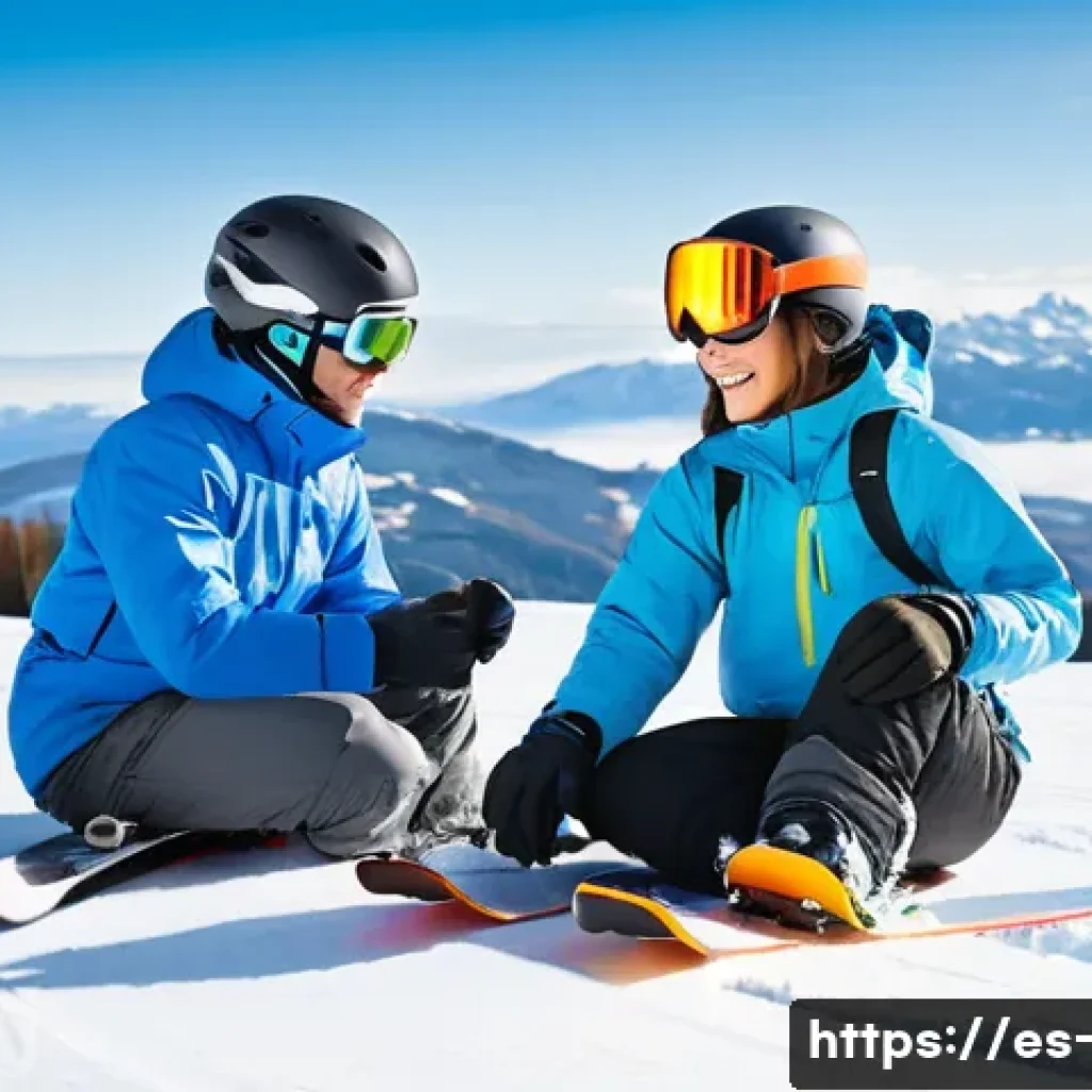 스키장 안전 수칙 - **Prompt:** A young adult, male or female, dressed in bright, technical ski apparel, including a hel...