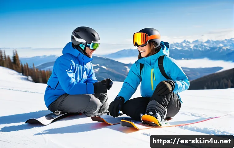 스키장 안전 수칙 - **Prompt:** A young adult, male or female, dressed in bright, technical ski apparel, including a hel...