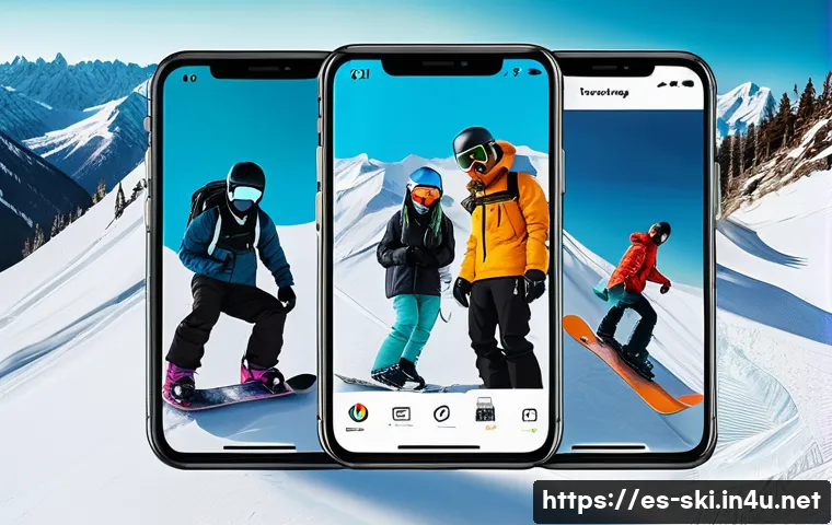 스노우보드 커뮤니티 활용법 - A vibrant and dynamic digital art scene showing a diverse group of snowboarders, both professional a...