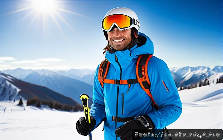 스키 장비 준비 팁 - A detailed winter mountain scene featuring a skier wearing properly fitted ski boots with visible bu...