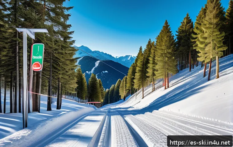 스키장 속도 제한 규칙 - A vibrant ski resort scene in the Spanish Pyrenees during winter, showcasing a diverse group of skie...