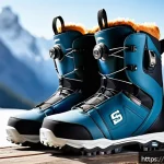 스노우보드 부츠와 양말 궁합 - A detailed close-up of a pair of high-quality snowboard boots showcasing medium flexibility, with vi...