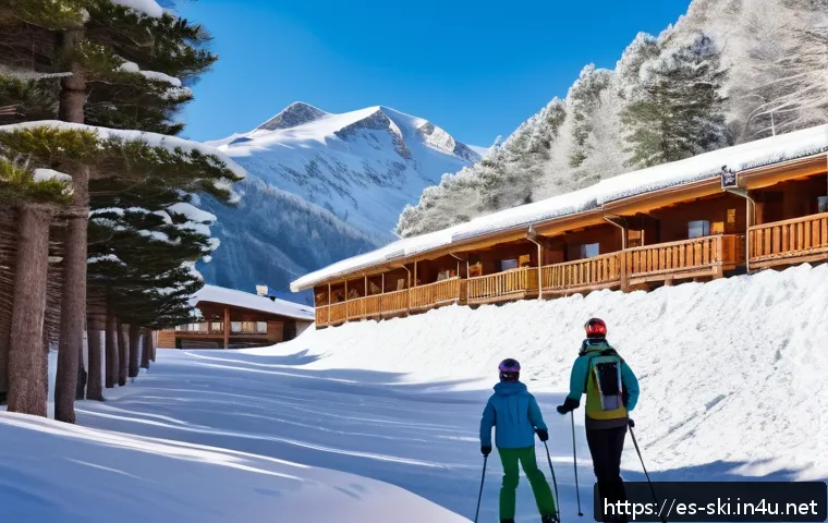 스키 여행 경비 절약법 - A cozy, less crowded ski resort in the Spanish Pyrenees during early spring, featuring skiers wearin...