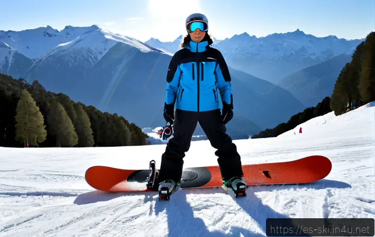 Home 17 스노우보드 데크 길이의 중요성 - Photorealistic winter ski resort scene in the Spanish Pyrenees, a snowboarder in full helmet, goggle...